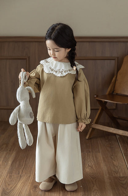 Embroidered Collar Blouse, Toffee