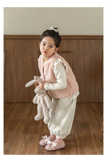 Lace Trim Pile Gilet, Blush Pink