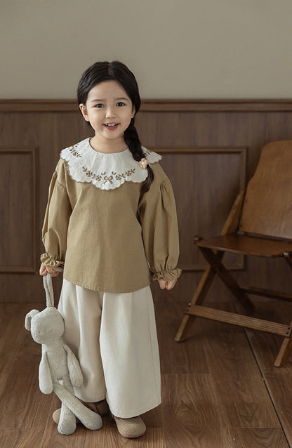 Embroidered Collar Blouse, Toffee