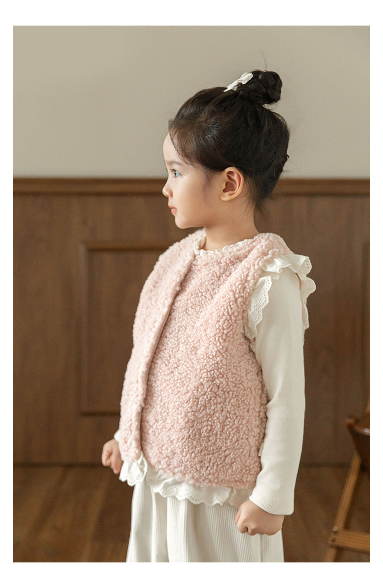 Lace Trim Pile Gilet, Blush Pink