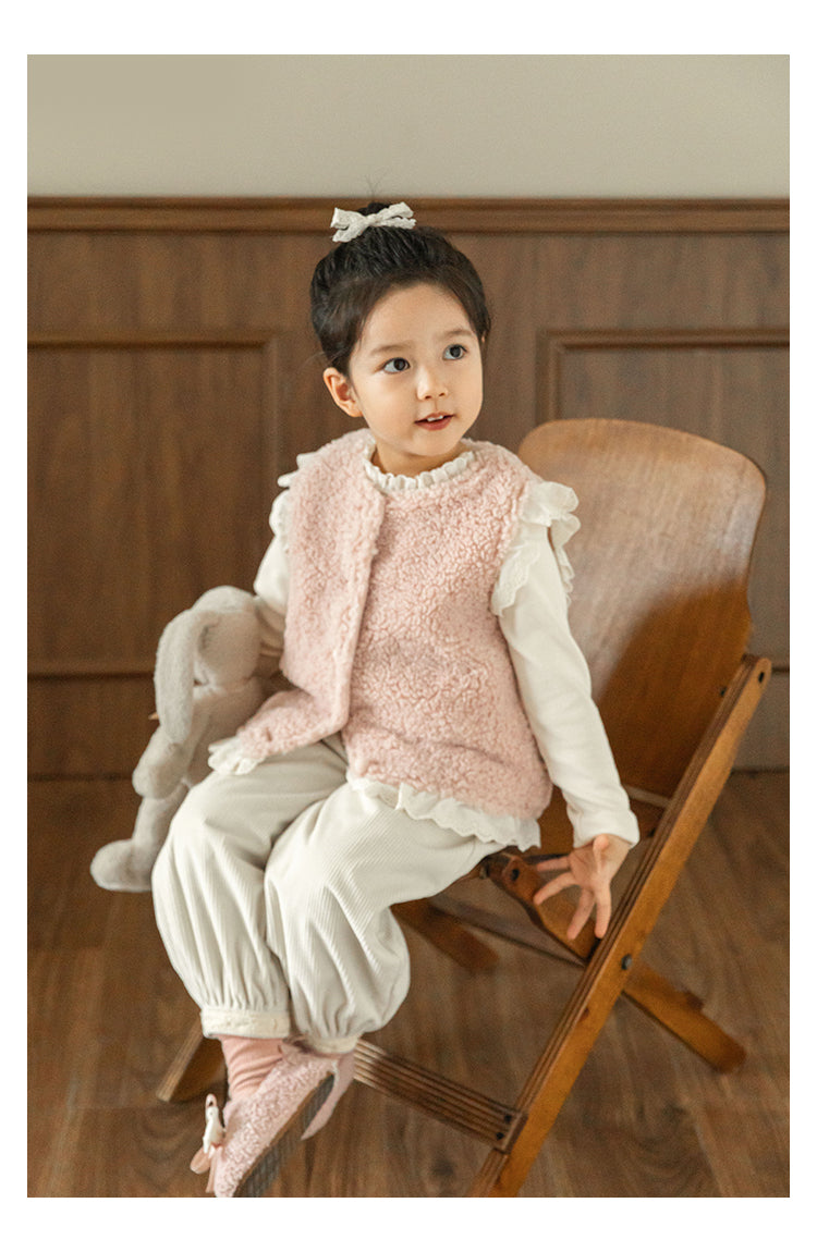 Lace Trim Pile Gilet, Blush Pink