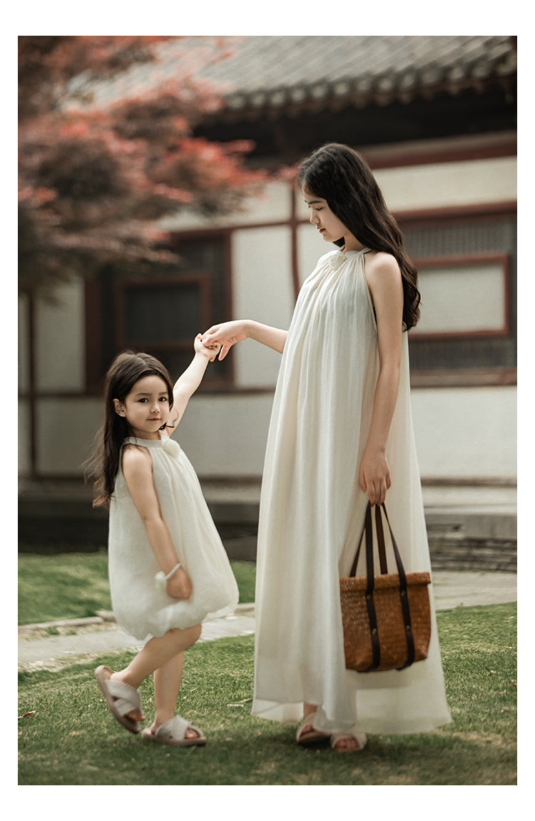 Anya Rose Appliqué Lyocell Bubble Dress, Cream
