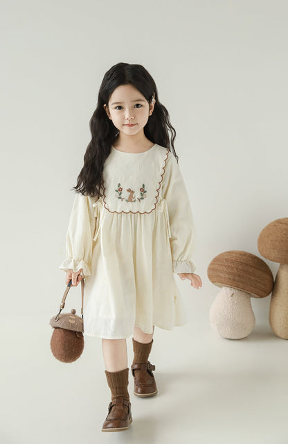 Elva Woodland Embroidered Dress, Ivory Jacquard