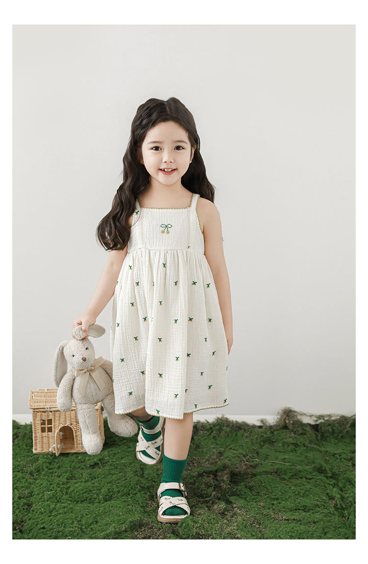 Mia Cherry Embroidered Muslin Dress, Ivory