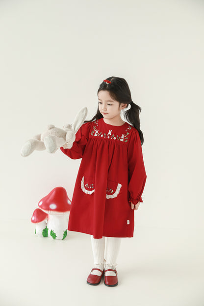 Sylvie Woodland Embroidered Dress, Berry Red