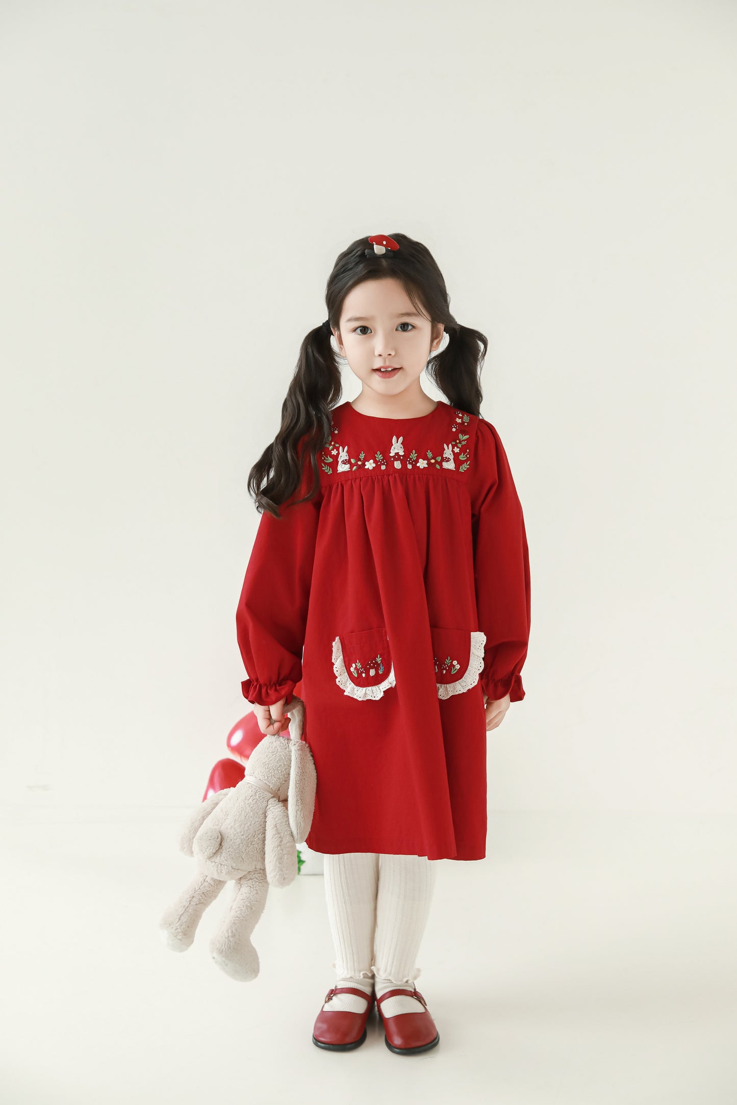 Sylvie Woodland Embroidered Dress, Berry Red