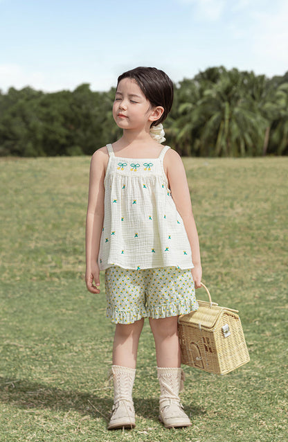 Ruffled Cotton Shorts, Sunny Meadow
