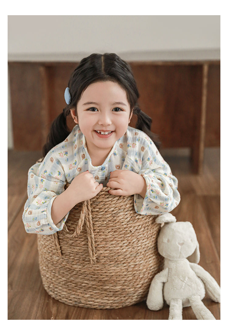 Muslin Button-Front Lounge Set, Bear & Floral
