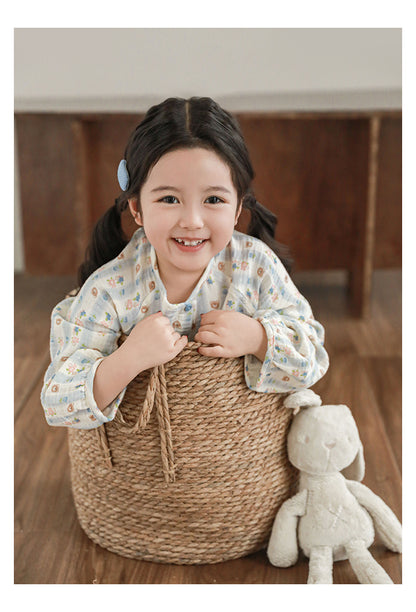 Muslin Button-Front Lounge Set, Bear & Floral