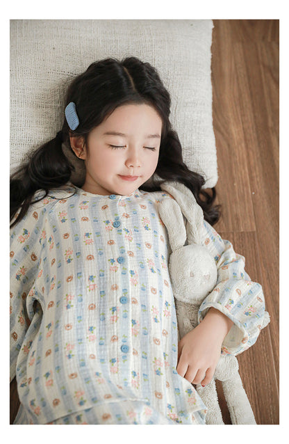 Muslin Button-Front Lounge Set, Bear & Floral
