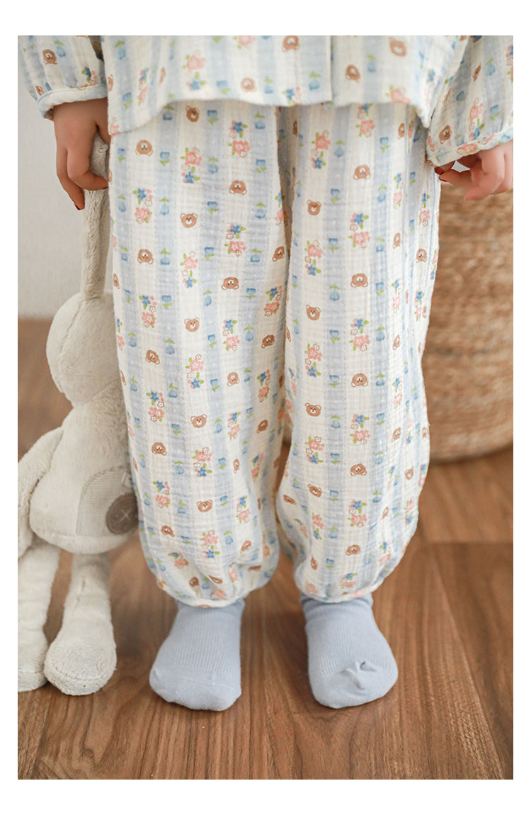 Muslin Button-Front Lounge Set, Bear & Floral