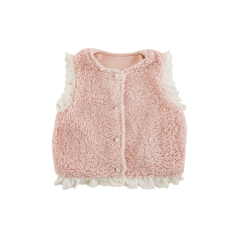 Lace Trim Pile Gilet, Blush Pink