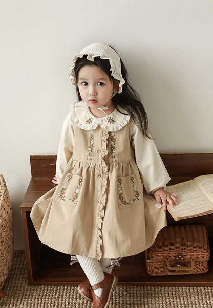 Audrey Embroidered Pinafore Dress, Beige
