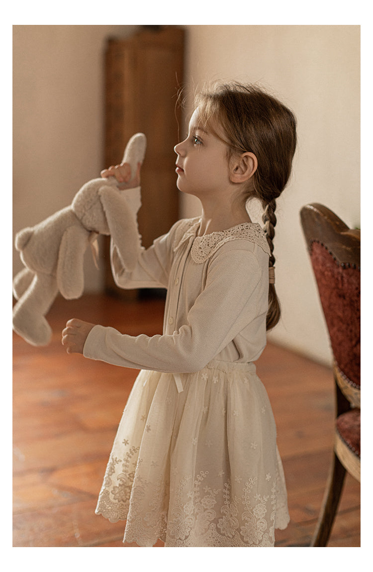 Aurelia Lace Embroidered Layered Skirt, Ivory