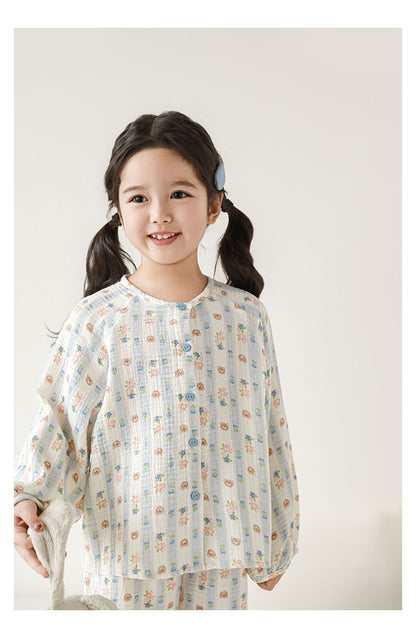 Muslin Button-Front Lounge Set, Bear & Floral