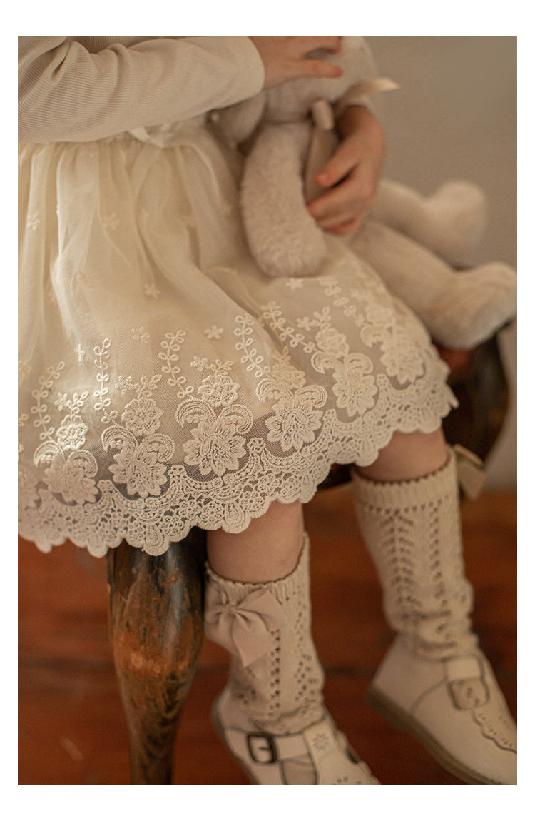 Aurelia Lace Embroidered Layered Skirt, Ivory