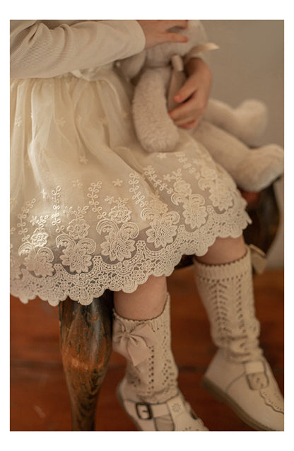 Aurelia Lace Embroidered Layered Skirt, Ivory