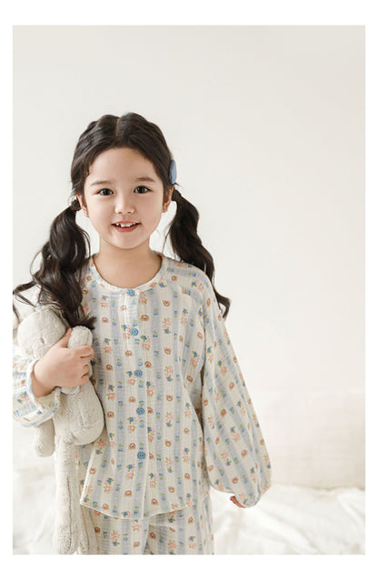 Muslin Button-Front Lounge Set, Bear & Floral