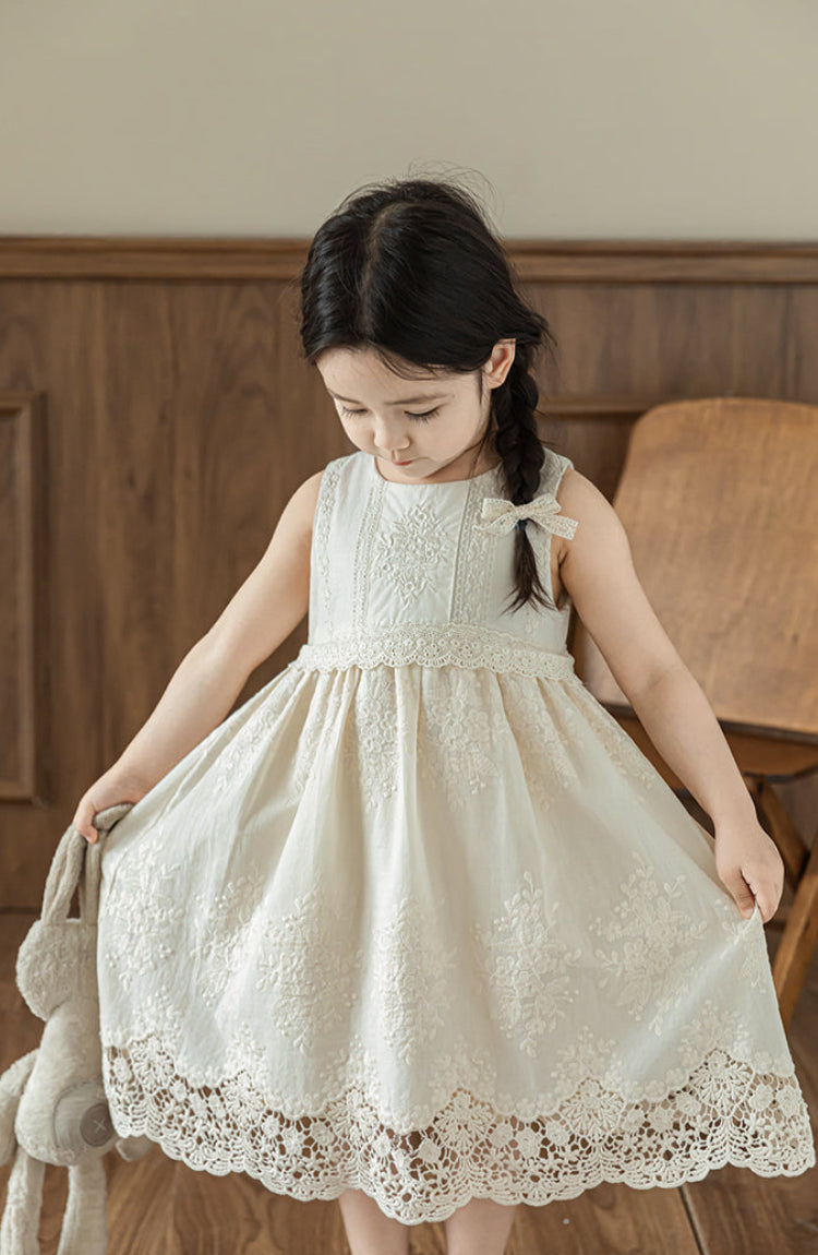 Elena Floral Embroidered Sleeveless Dress, Ivory