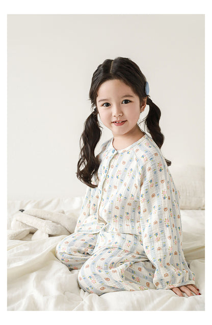 Muslin Button-Front Lounge Set, Bear & Floral