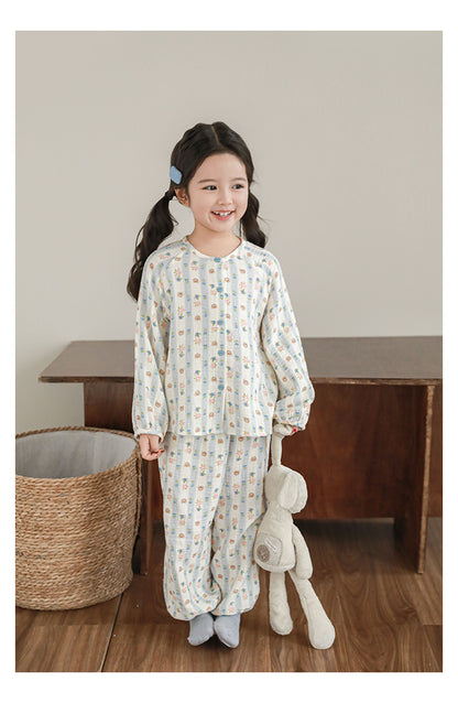 Muslin Button-Front Lounge Set, Bear & Floral