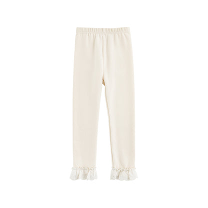 Lace Hem Leggings, Cream