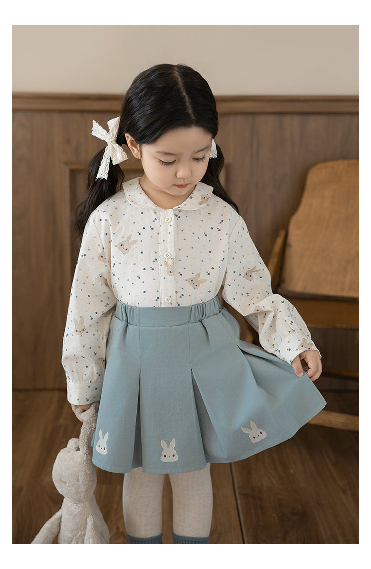 Baby Girl Bunny Floral Button Blouse, Ivory