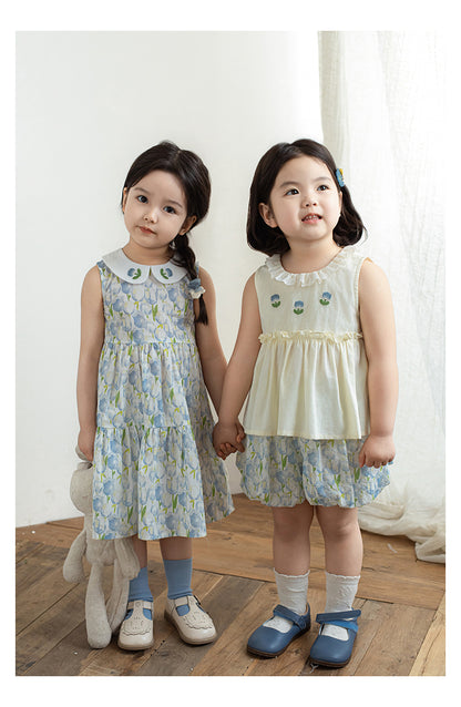 Eliza Embroidered Collar Dress, Blue Floral