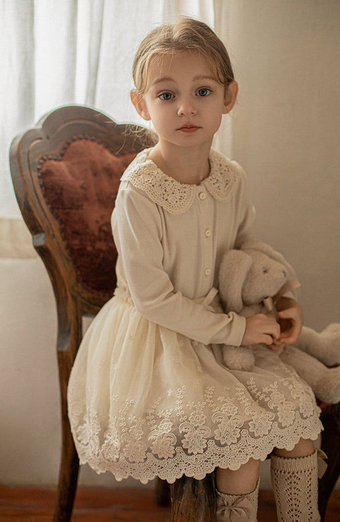 Crochet Collar Ribbed Blouse, Ivory