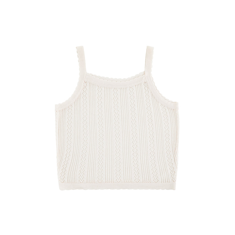 Lyocell Knit Pointelle Strap Top, Ivory