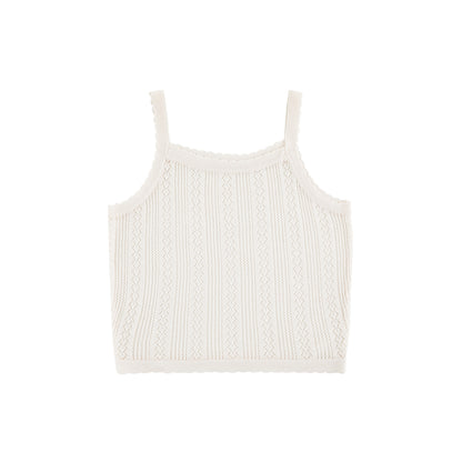 Lyocell Knit Pointelle Strap Top, Ivory