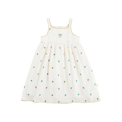 Mia Cherry Embroidered Muslin Dress, Ivory