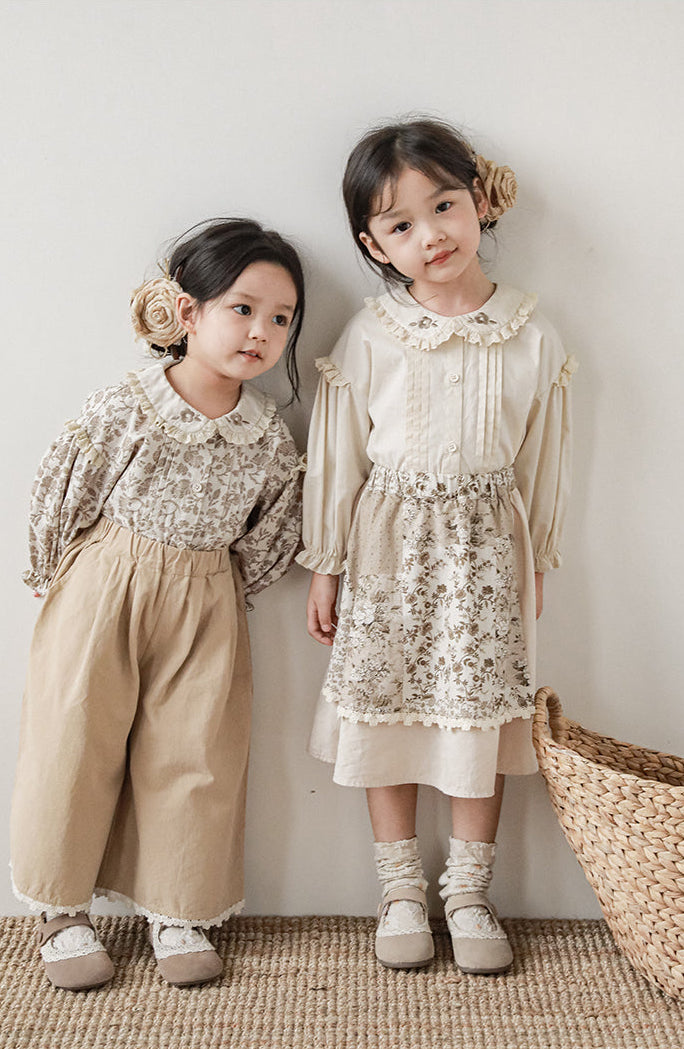 Floral Embroidered Lace Trim Blouse, Cream