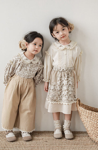 Floral Embroidered Lace Trim Blouse, Cream