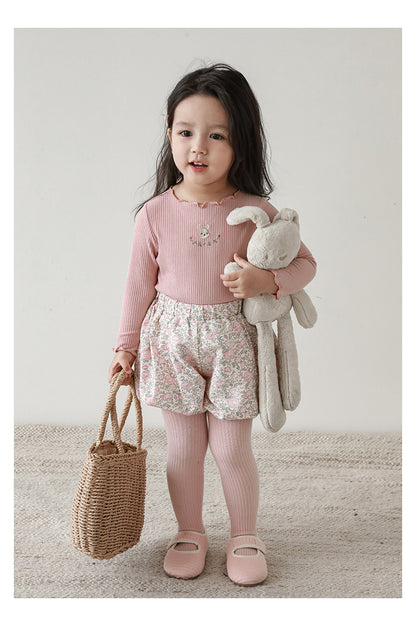 Bunny Embroidered Ribbed Top, Dusty Rose