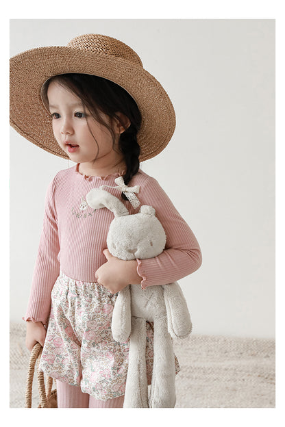 Bunny Embroidered Ribbed Top, Dusty Rose