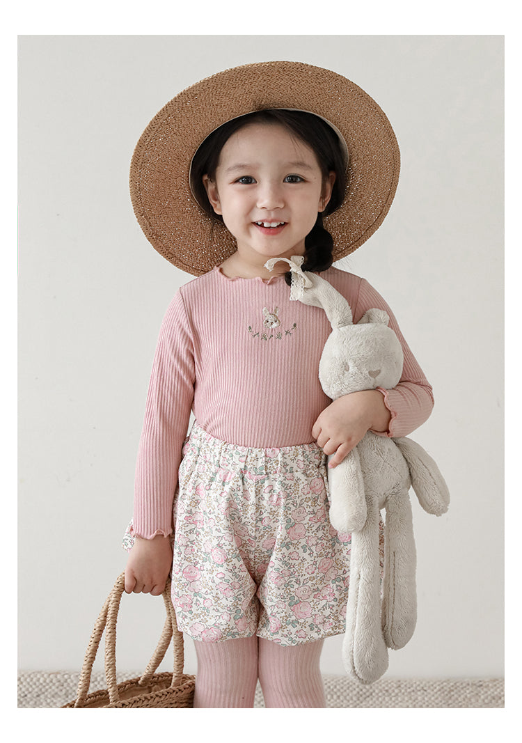 Bunny Embroidered Ribbed Top, Dusty Rose