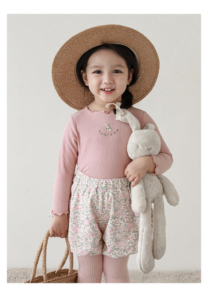 Bunny Embroidered Ribbed Top, Dusty Rose