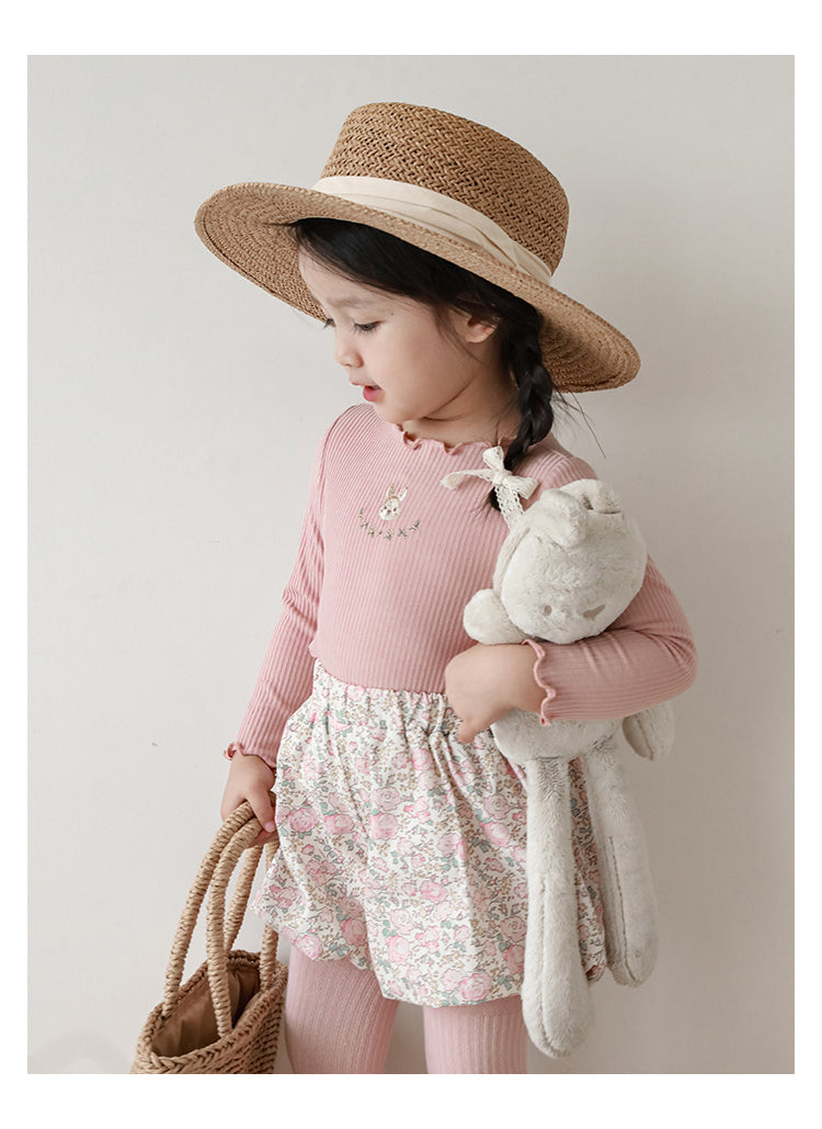 Bunny Embroidered Ribbed Top, Dusty Rose