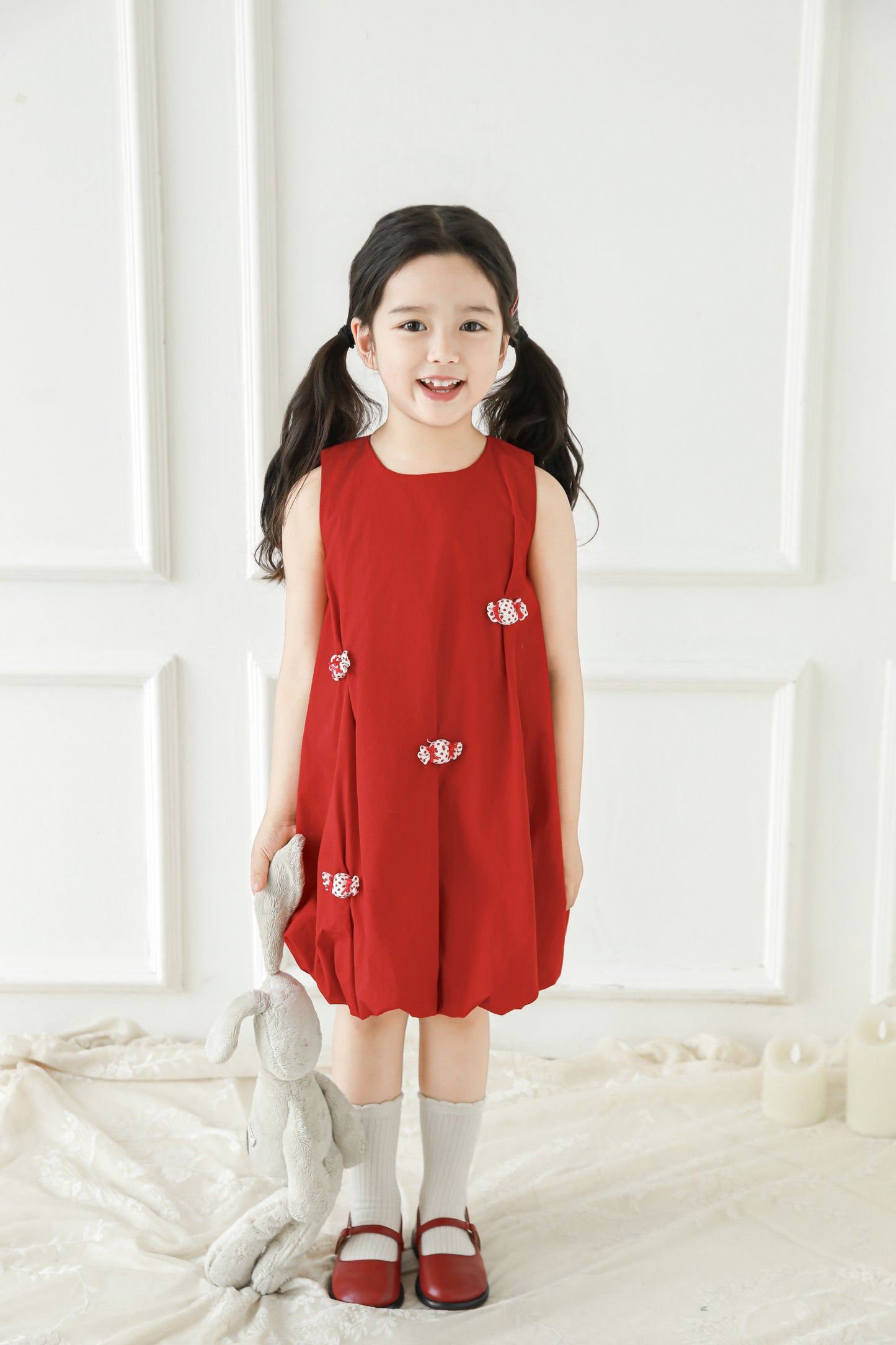 Layla Candy Bow Bubble Dress, Berry Red