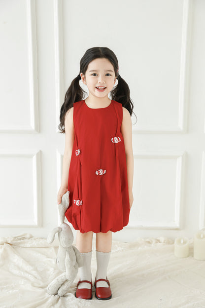 Layla Candy Bow Bubble Dress, Berry Red