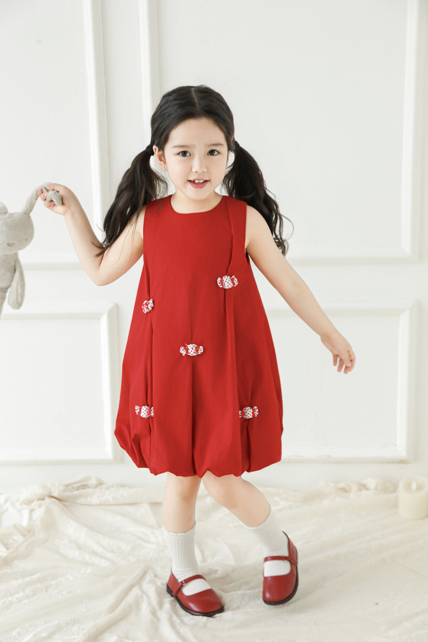 Layla Candy Bow Bubble Dress, Berry Red