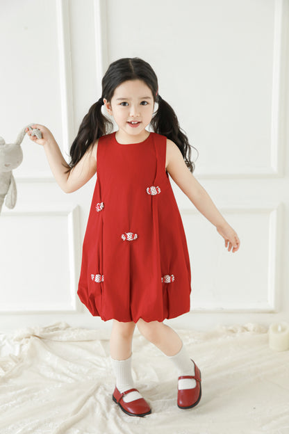 Layla Candy Bow Bubble Dress, Berry Red