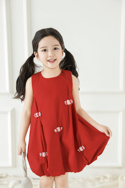Layla Candy Bow Bubble Dress, Berry Red