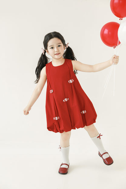 Layla Candy Bow Bubble Dress, Berry Red