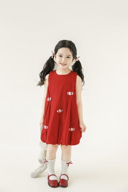 Layla Candy Bow Bubble Dress, Berry Red