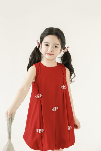 Layla Candy Bow Bubble Dress, Berry Red