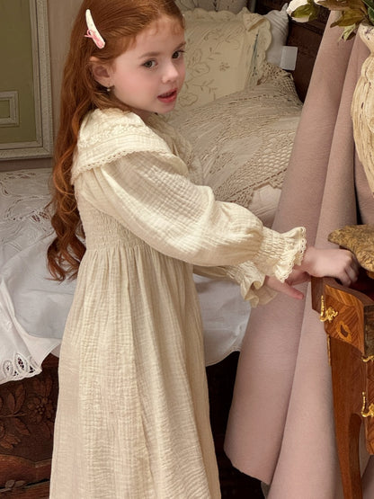 Sophia Lace Collar Muslin Smocked Dress, Ivory