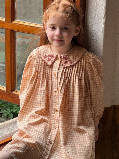 Rosie Embroidered Shirt Dress, Peach & Cream