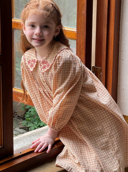 Rosie Embroidered Shirt Dress, Peach & Cream